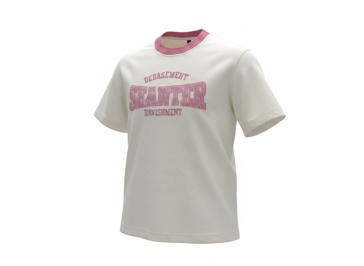 Seanter Oversized Embroidered T-Shirt – Cream & Pink Edition 🌸✨ - MASTERPIECE
