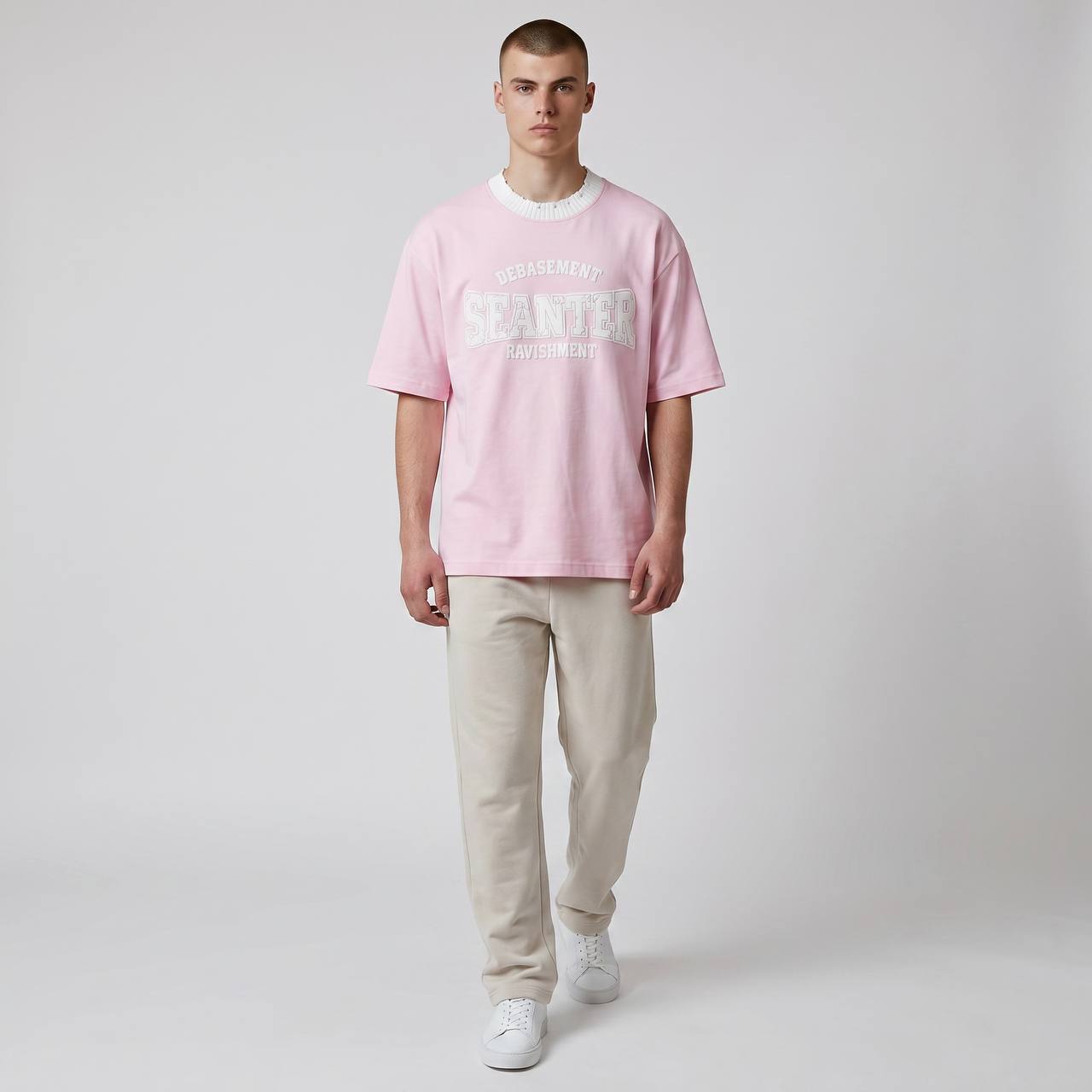 Seanter Oversized Graphic T-Shirt – Baby Pink Edition 🌸✨ - MASTERPIECE