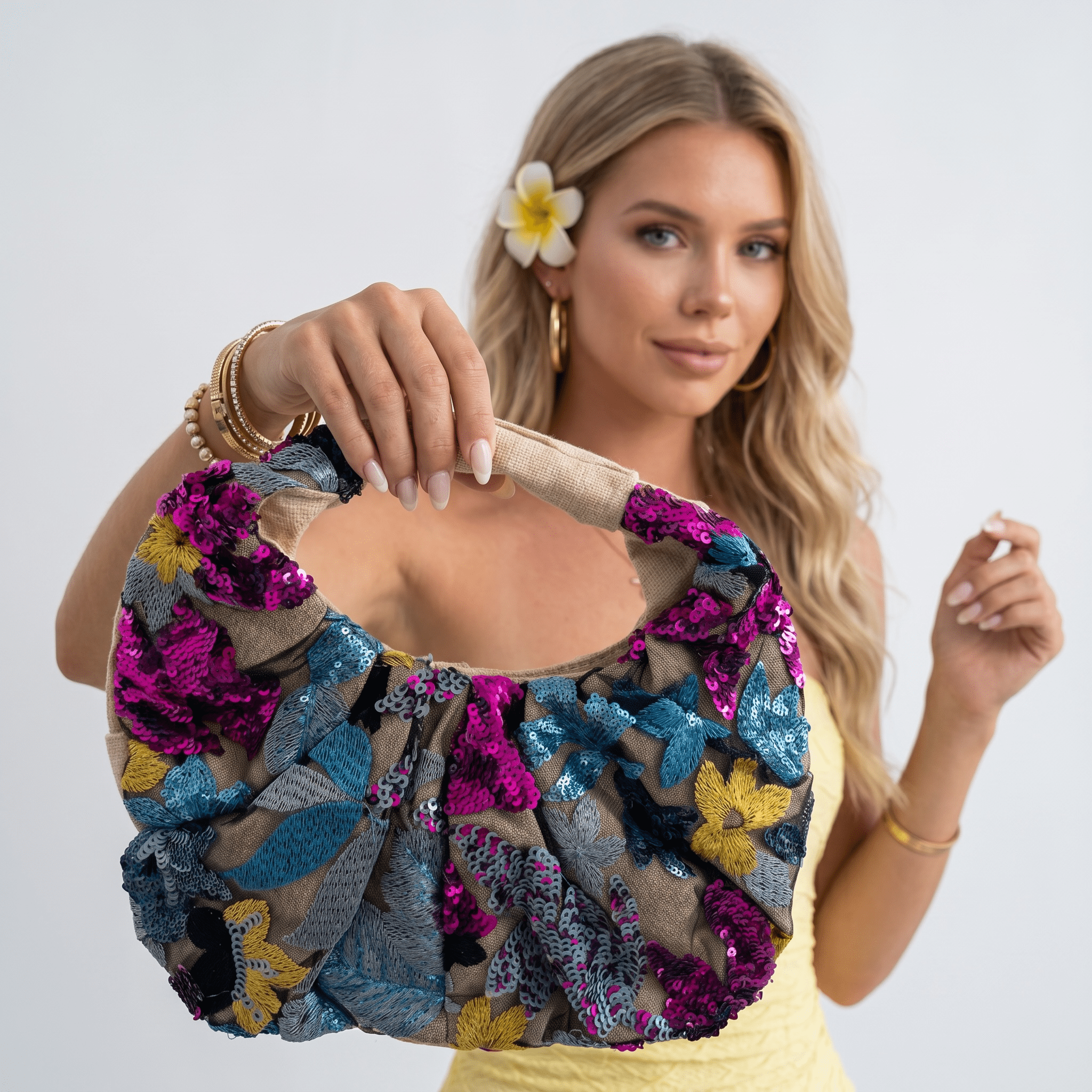💜 Sequin Floral Hobo Bag | Trendy Statement Shoulder Bag ✨ - MASTERPIECE