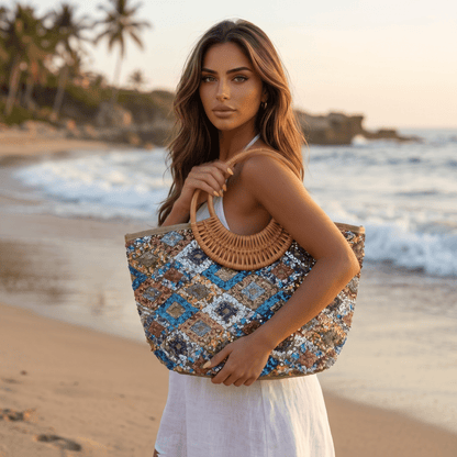 ✨ Sequin Mosaic Beach Tote Bag | Luxury Boho Summer Handbag 🌴 - MASTERPIECE