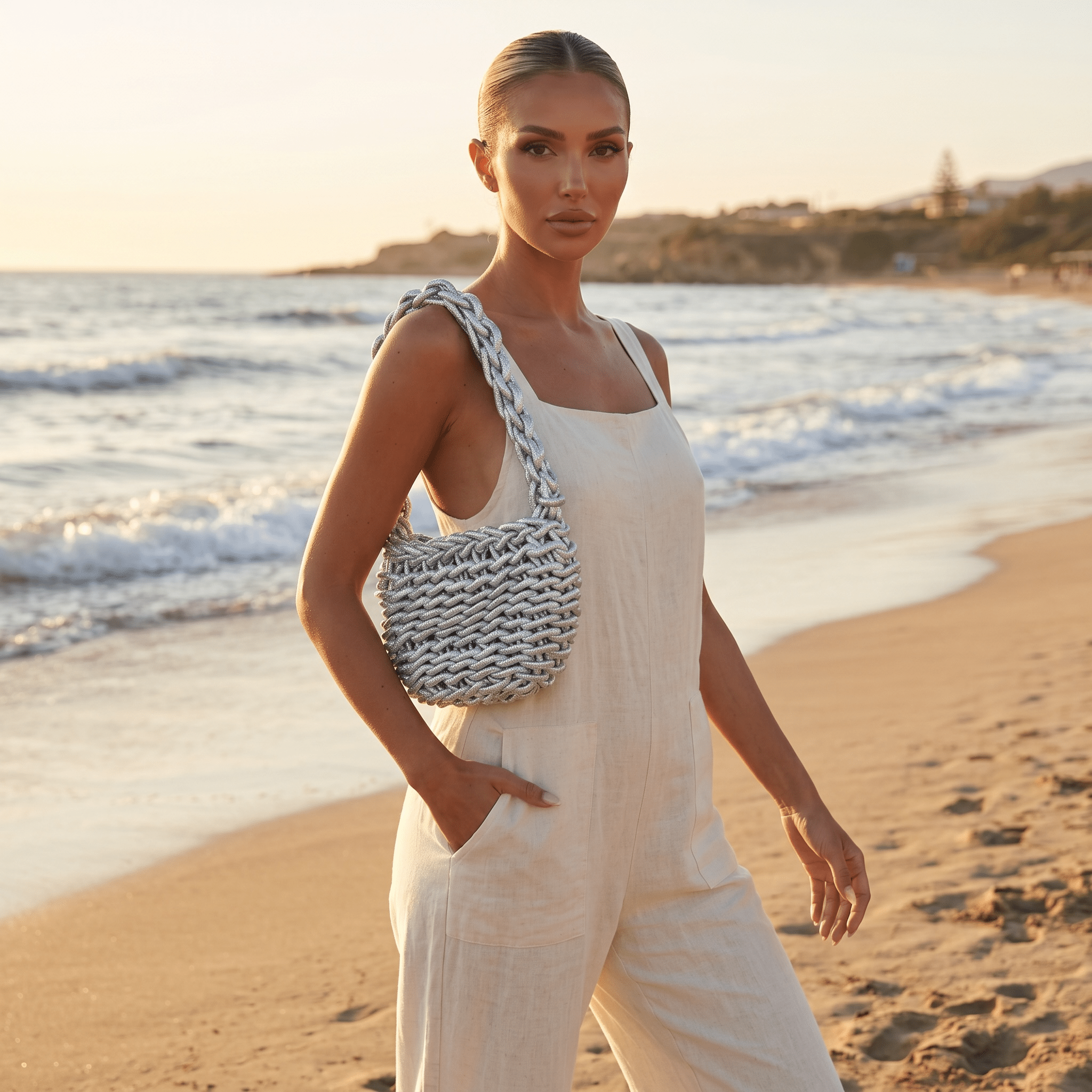 ✨ Silver Handwoven Shoulder Bag – Modern Luxury Collection ✨ - MASTERPIECE