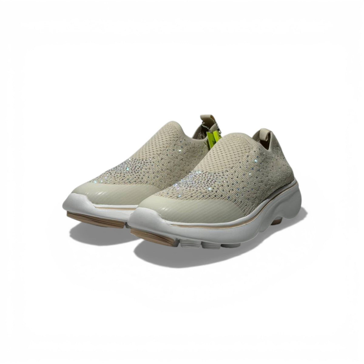 Skechers Crystal Slip-On Sneakers – Beige Sparkle Comfort Shoes ✨👟 | Lightweight Breathable Walking Trainers - MASTERPIECE