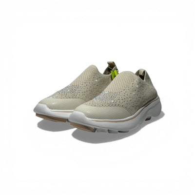 Skechers Crystal Slip-On Sneakers – Beige Sparkle Comfort Shoes ✨👟 | Lightweight Breathable Walking Trainers - MASTERPIECE
