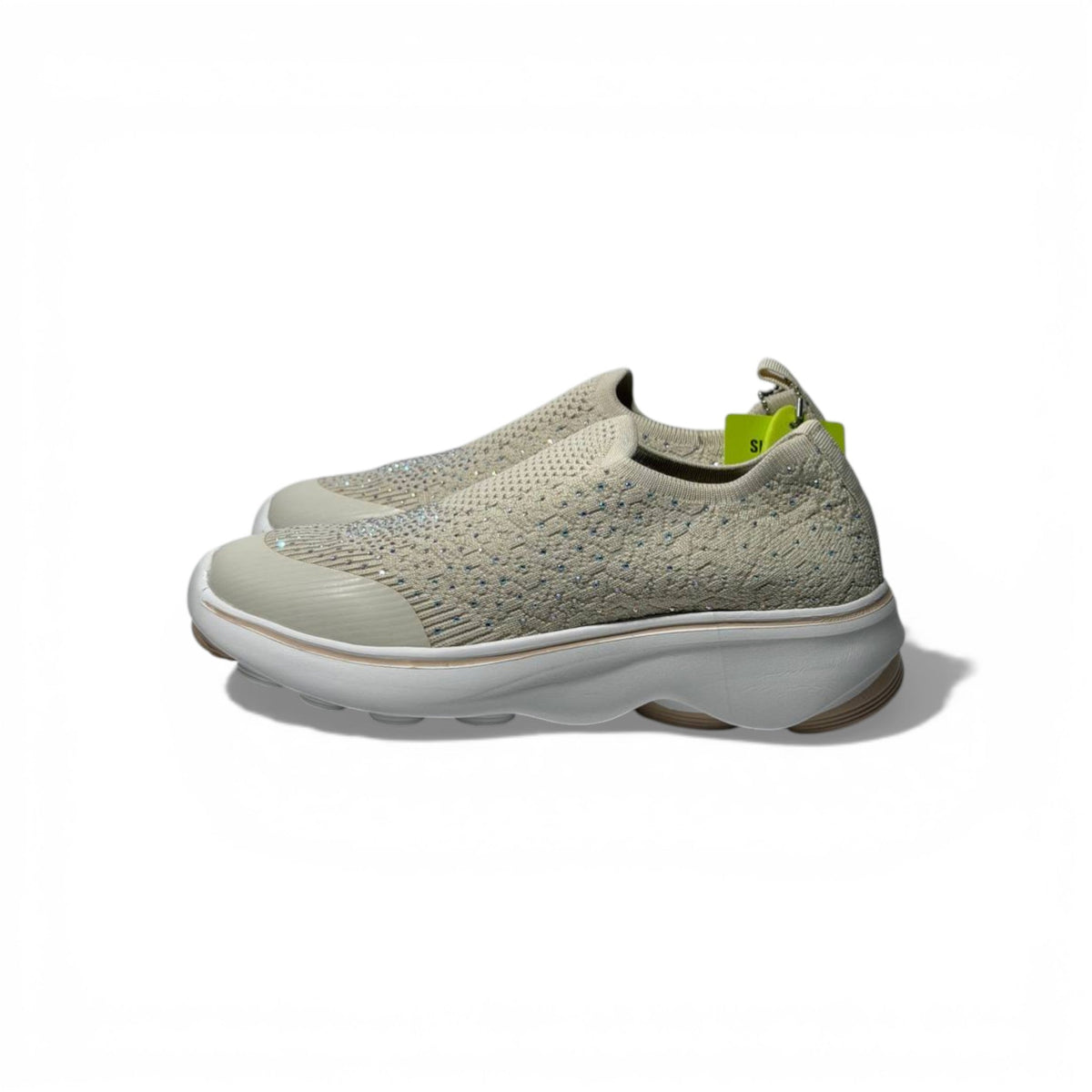 Skechers Crystal Slip-On Sneakers – Beige Sparkle Comfort Shoes ✨👟 | Lightweight Breathable Walking Trainers - MASTERPIECE