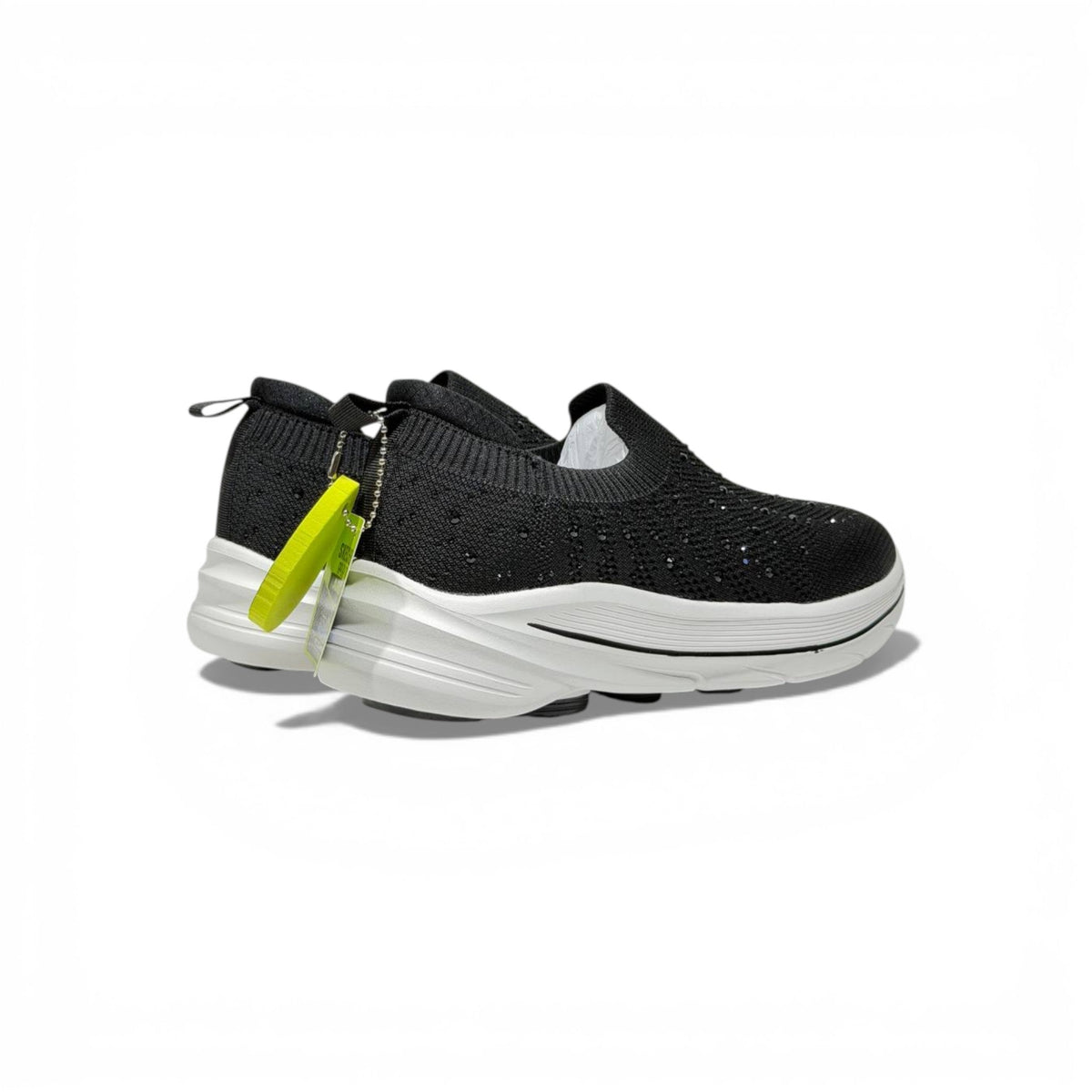 Skechers Crystal Slip-On Sneakers – Black Sparkle Comfort Shoes | Lightweight Breathable Walking Trainers - MASTERPIECE