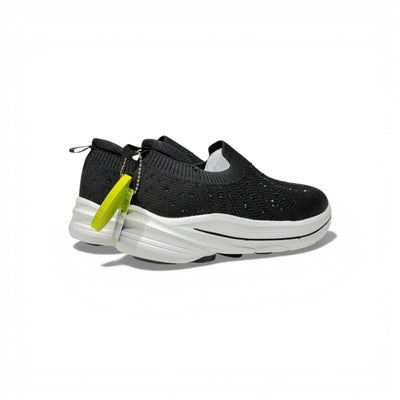 Skechers Crystal Slip-On Sneakers – Black Sparkle Comfort Shoes | Lightweight Breathable Walking Trainers - MASTERPIECE