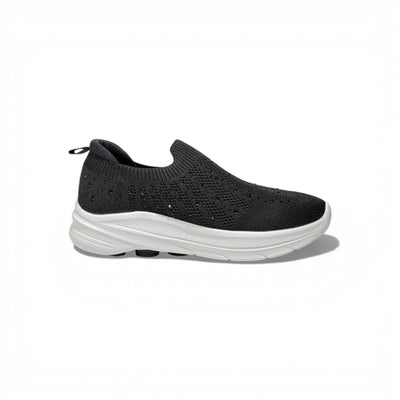 Skechers Crystal Slip-On Sneakers – Black Sparkle Comfort Shoes | Lightweight Breathable Walking Trainers - MASTERPIECE