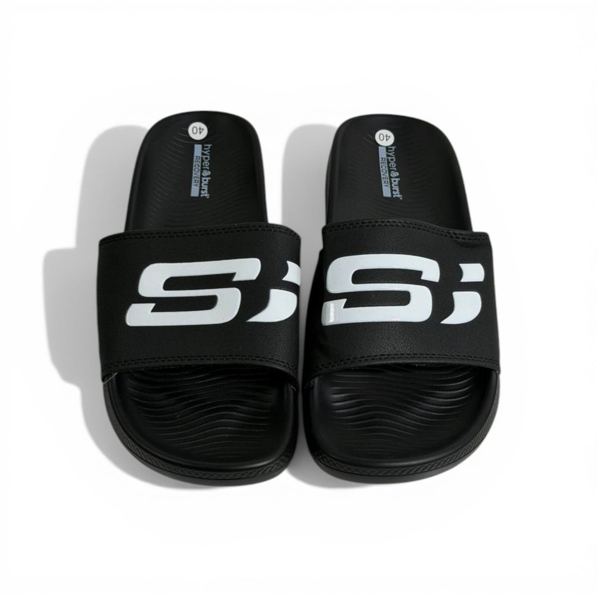 🖤⚡ Skechers Hyper Burst Slides – Black Bold Logo Edition | Ultra Comfort - MASTERPIECE