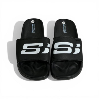 🖤⚡ Skechers Hyper Burst Slides – Black Bold Logo Edition | Ultra Comfort - MASTERPIECE
