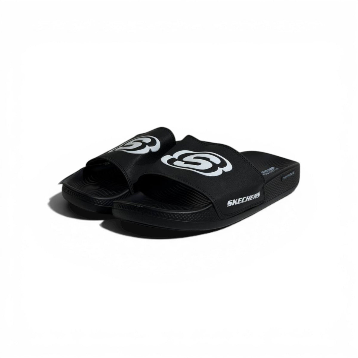🖤⚡ Skechers Logo Comfort Slides – Black Signature Slides | Everyday Wear - MASTERPIECE