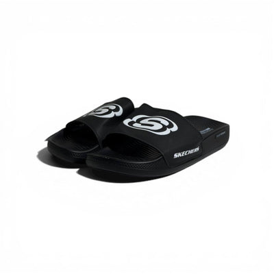 🖤⚡ Skechers Logo Comfort Slides – Black Signature Slides | Everyday Wear - MASTERPIECE