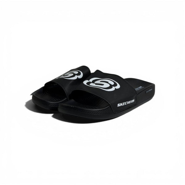 🖤⚡ Skechers Logo Comfort Slides – Black Signature Slides | Everyday Wear