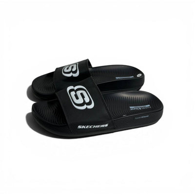 🖤⚡ Skechers Logo Comfort Slides – Black Signature Slides | Everyday Wear - MASTERPIECE