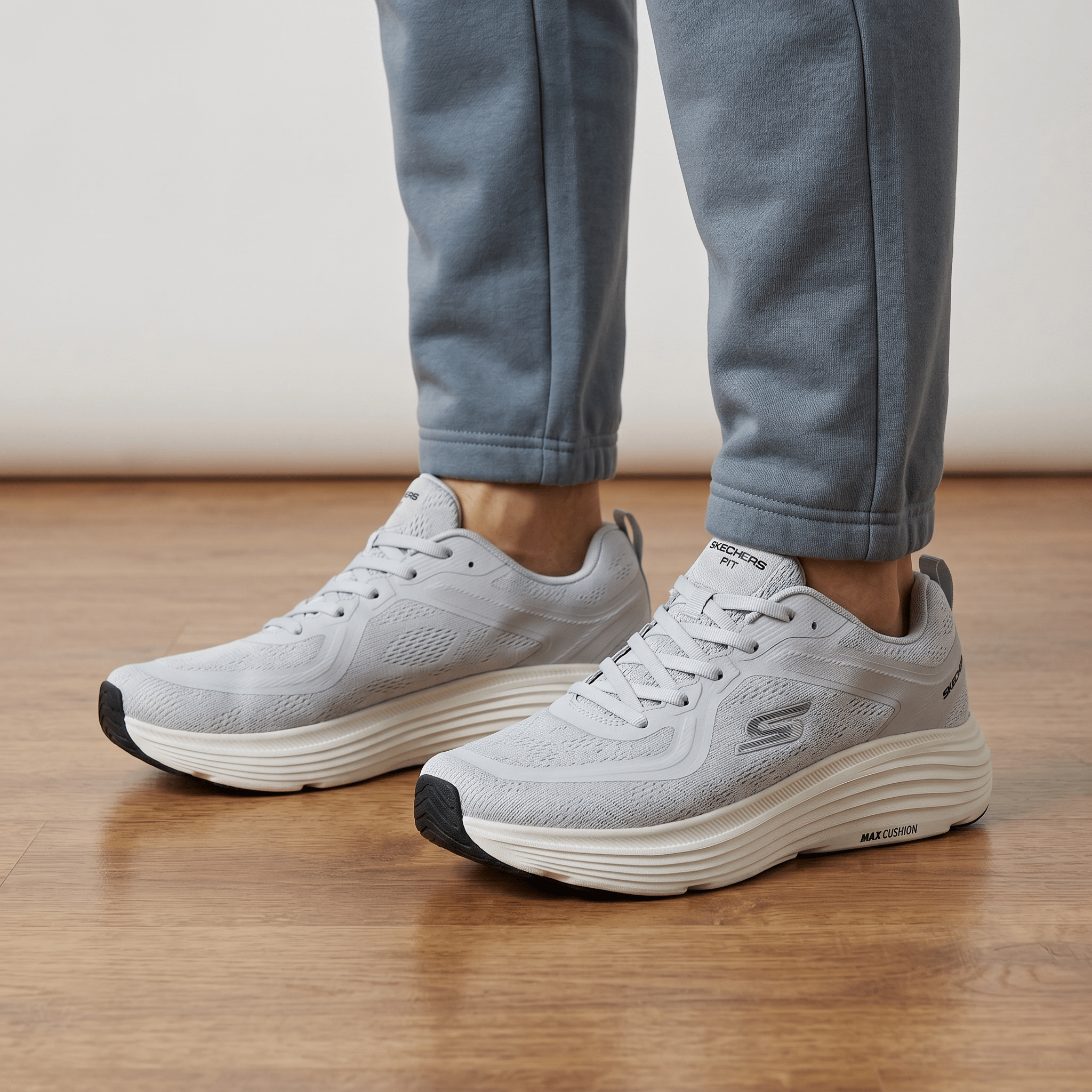 🤍 Skechers Max Cushioning Running Shoes – Light Grey - MASTERPIECE