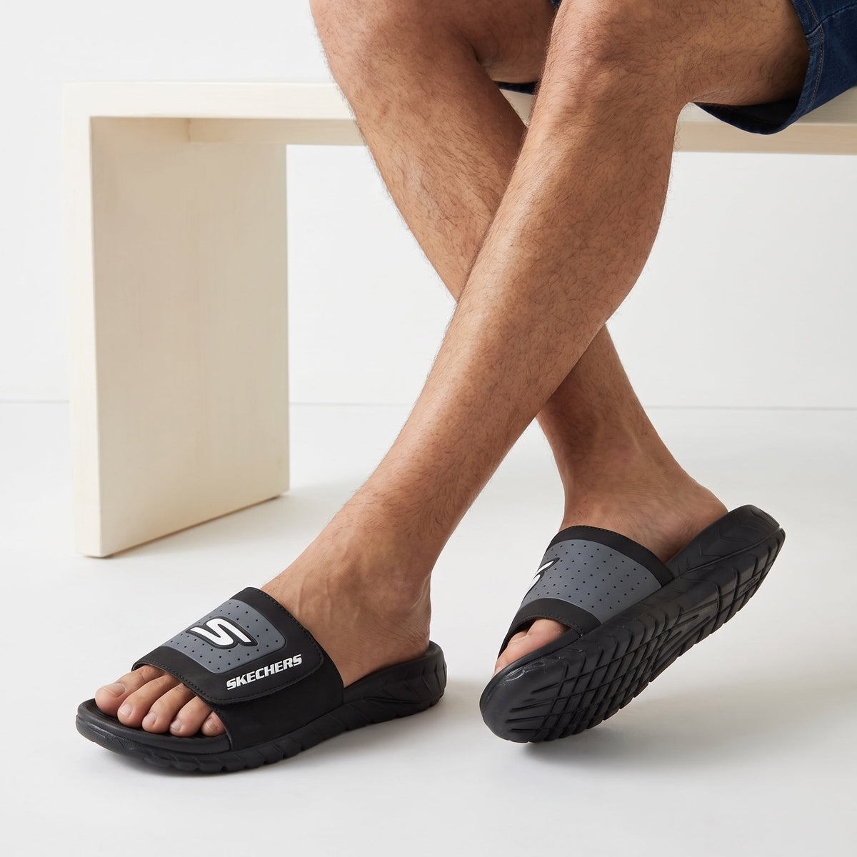 Skechers Slide – Black Grey 🩴 - MASTERPIECE