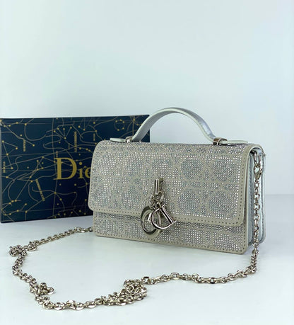 Dior Lady Dior Evening Bag in Black with Rhinestone Detailing