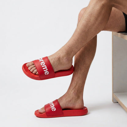 ❤️🔥 Supreme Red Logo Slide Sandals | Lightweight Comfort Slides 👣 - MASTERPIECE
