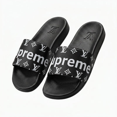 🖤✨ Supreme x Louis Vuitton Monogram Black Slide Sandals | Luxury Streetwear Slides 👣 - MASTERPIECE