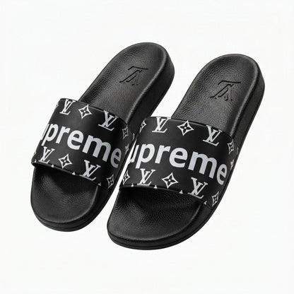 🖤✨ Supreme x Louis Vuitton Monogram Black Slide Sandals | Luxury Streetwear Slides 👣 - MASTERPIECE