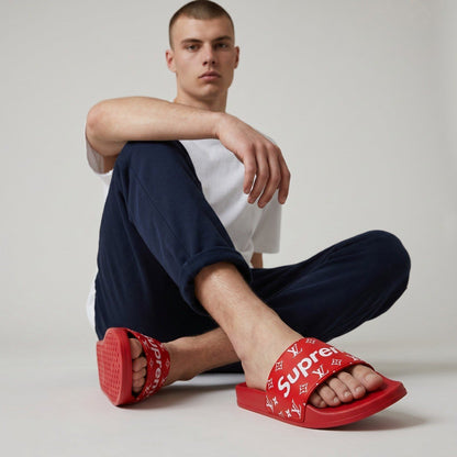 ❤️🔥 Supreme x Louis Vuitton Monogram Red Slide Sandals | Luxury Streetwear Slides 👣 - MASTERPIECE