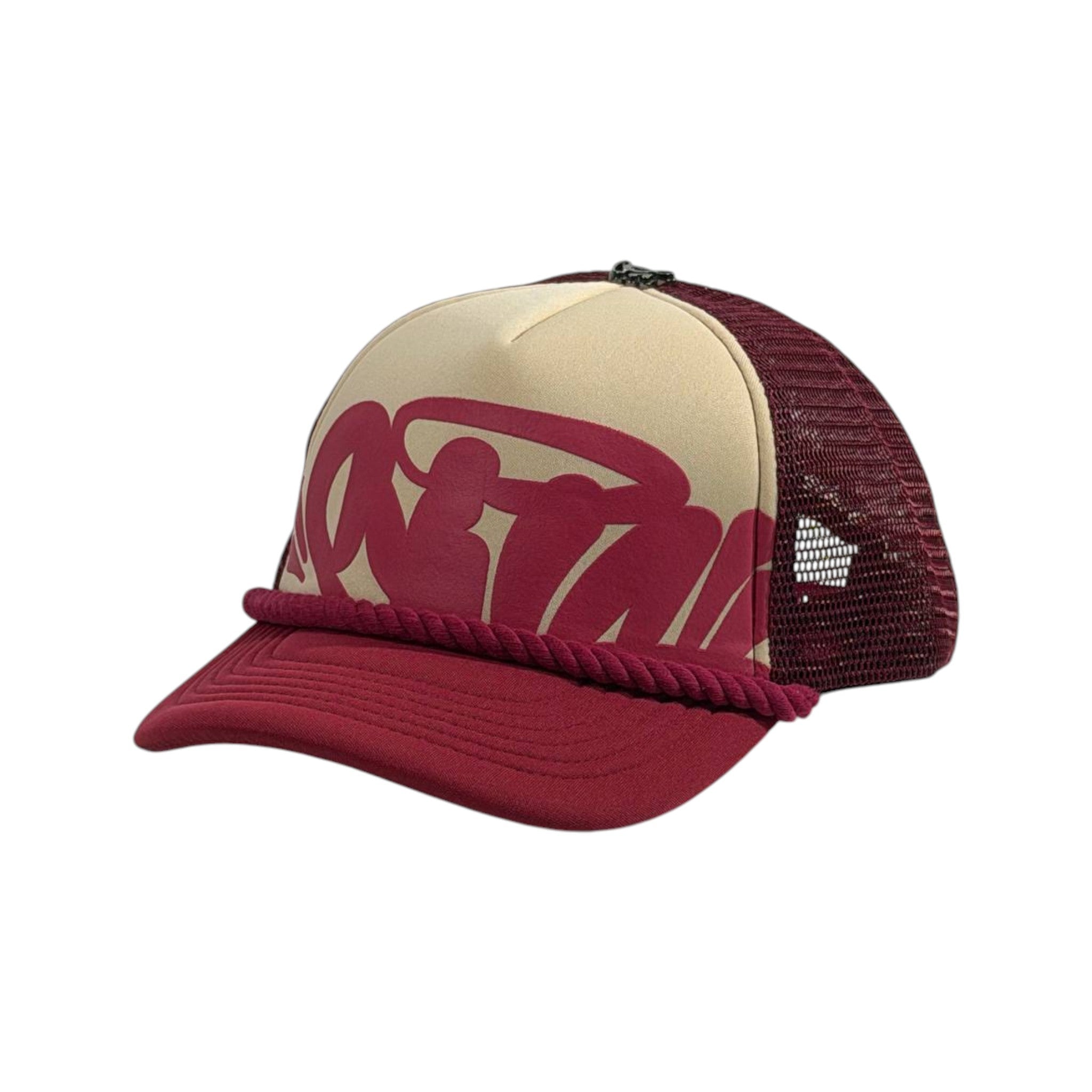 🔥 Syna Burgundy & Cream Trucker Cap | Bold Streetwear Logo Hat 🧢 - MASTERPIECE