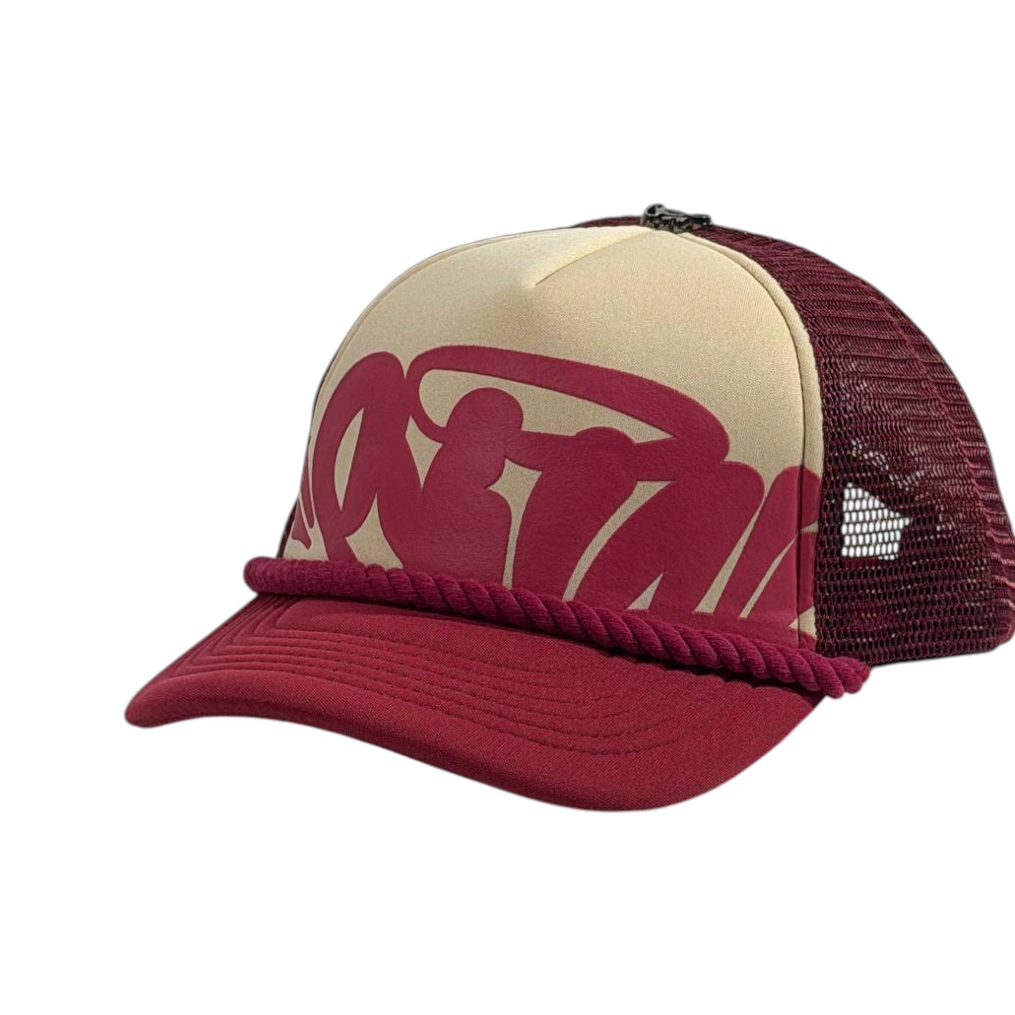 🔥 Syna Burgundy & Cream Trucker Cap | Bold Streetwear Logo Hat 🧢 - MASTERPIECE