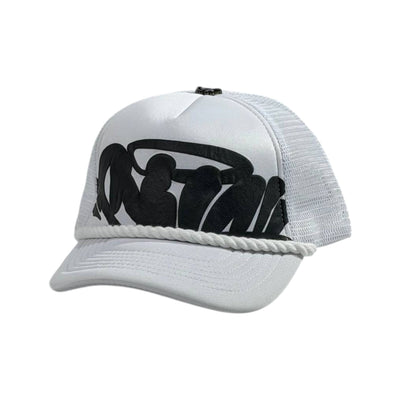 🤍 SYNA Style White Trucker Cap | Bold Logo Streetwear Hat 🧢 - MASTERPIECE