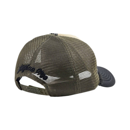 🟫 Syna Trucker Cap | Beige & Black Streetwear Hat with Bold Front Graphic 🔥 - MASTERPIECE