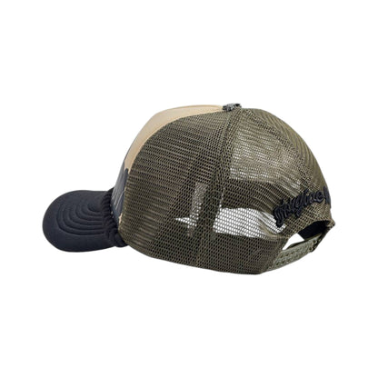 🟫 Syna Trucker Cap | Beige & Black Streetwear Hat with Bold Front Graphic 🔥 - MASTERPIECE