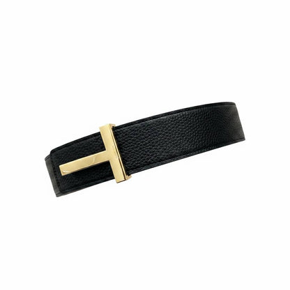 Tom Ford Black Leather Belt 110CM 🖤✨ Luxury Gold Buckle Designer Style Belt - MASTERPIECE