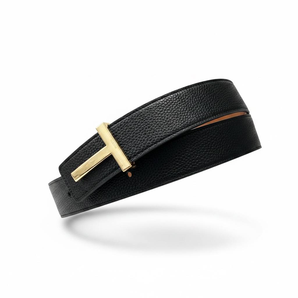 Tom Ford Black Leather Belt 110CM 🖤✨ Luxury Gold Buckle Designer Style Belt - MASTERPIECE