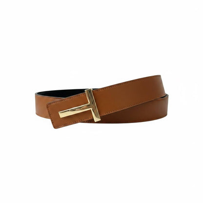 Tom Ford Brown Leather Belt 125CM 🤎✨ Luxury Gold Buckle Designer Style Belt - MASTERPIECE