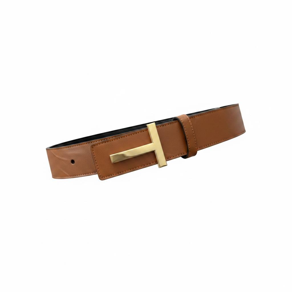 Tom Ford Brown Leather Belt 125CM 🤎✨ Luxury Gold Buckle Designer Style Belt - MASTERPIECE