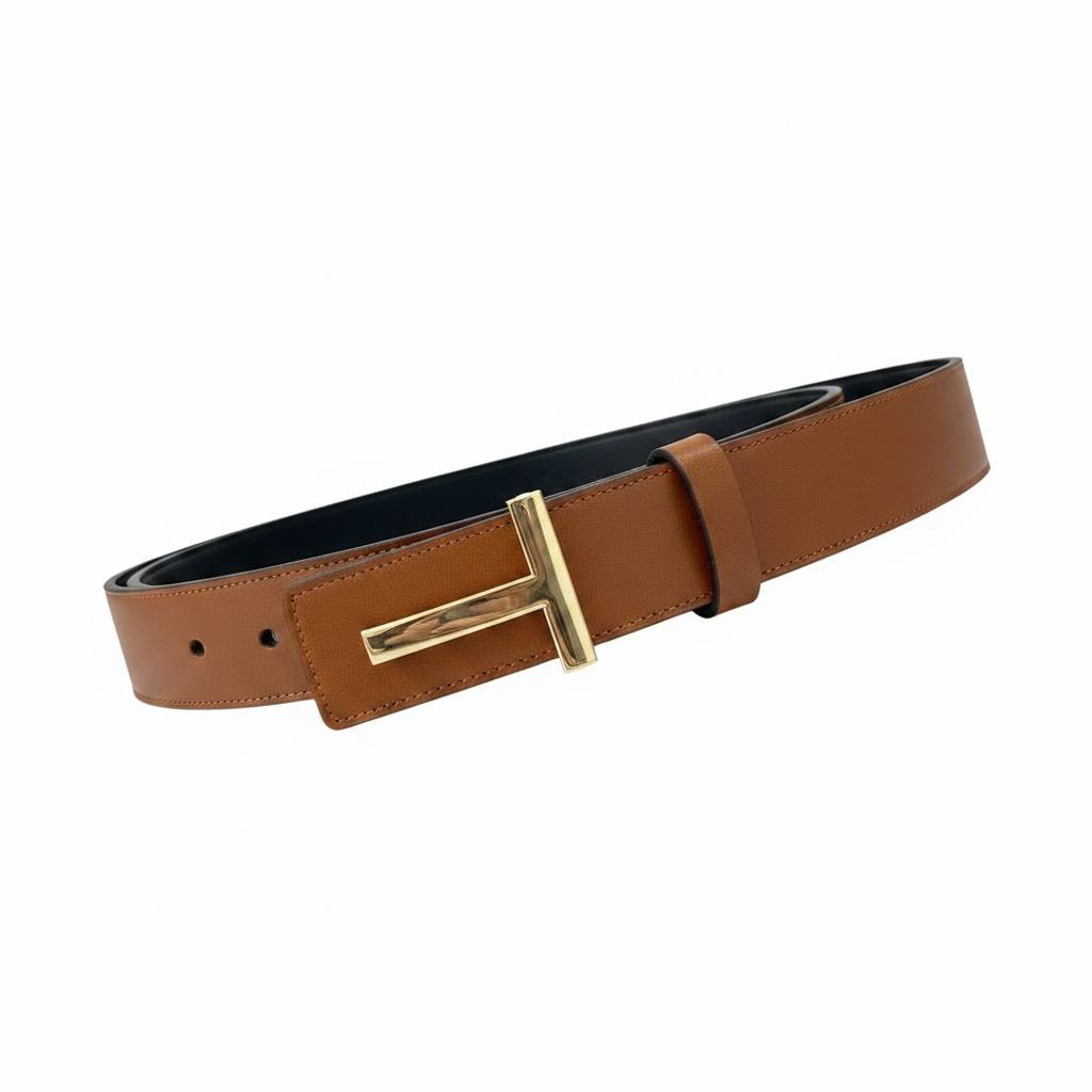 Tom Ford Brown Leather Belt 125CM 🤎✨ Luxury Gold Buckle Designer Style Belt - MASTERPIECE