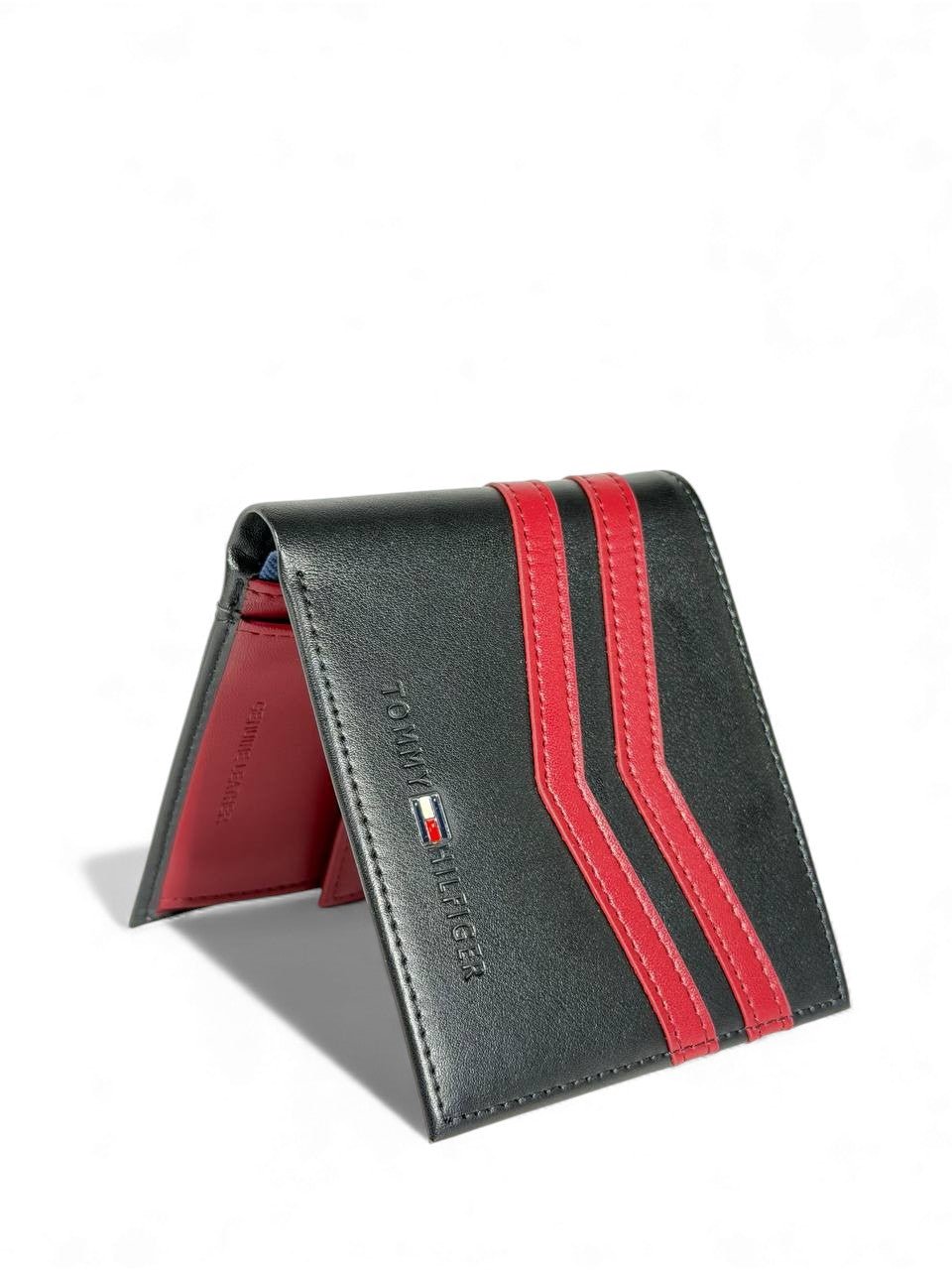Tommy Hilfiger Chevron Leather Wallet — Black & Red - MASTERPIECE