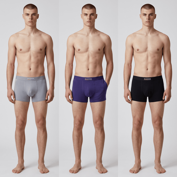 Tommy Hilfiger Cotton Boxer Briefs (3-Pack) — Grey, Purple & Black