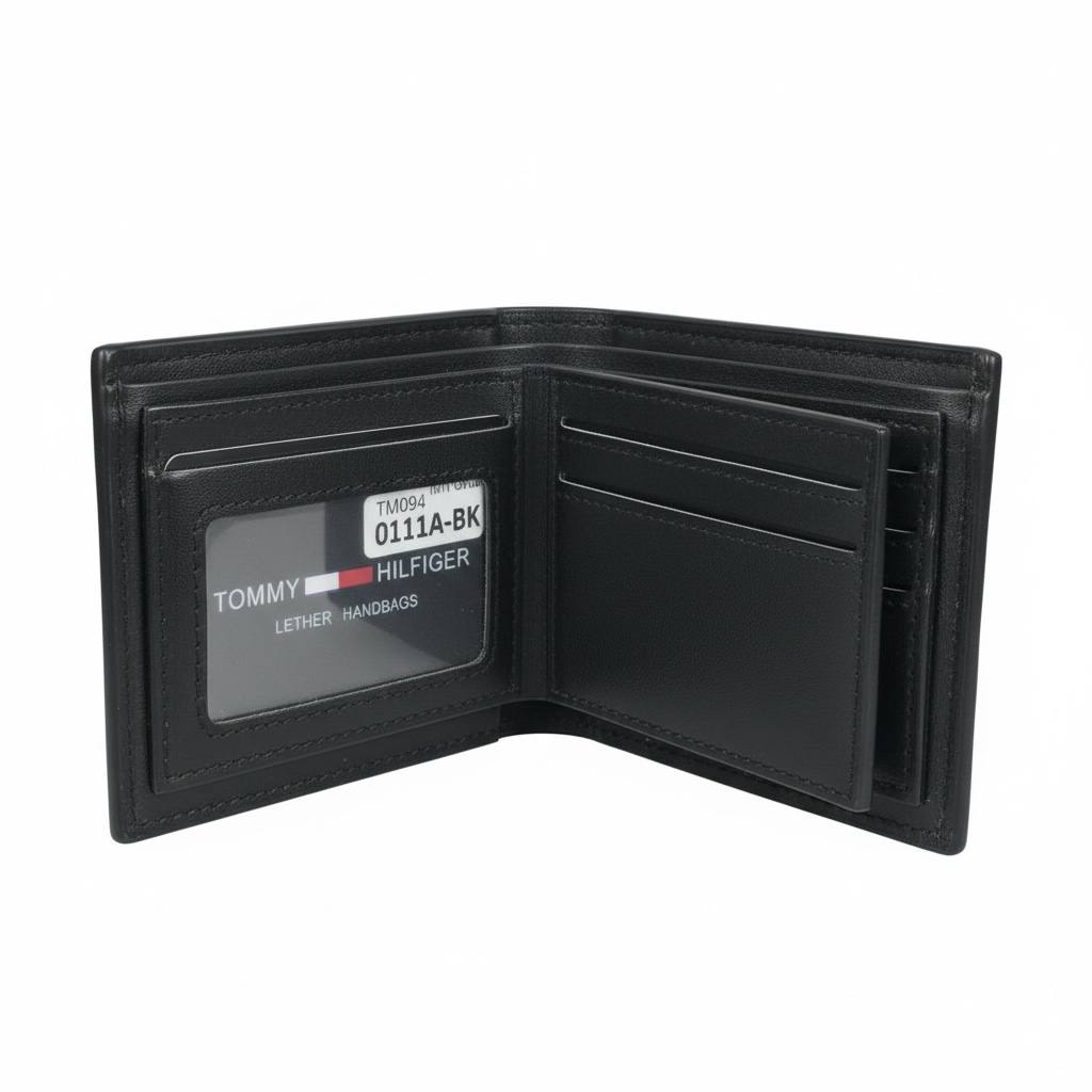 Tommy Hilfiger Embossed Leather Bifold Wallet — Black - MASTERPIECE