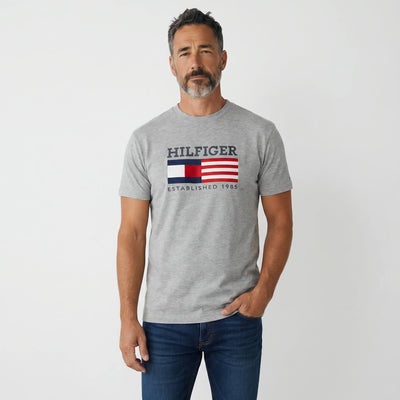 Tommy Hilfiger Heritage Flag Logo T-Shirt – Heather Grey 🇺🇸✨ - MASTERPIECE