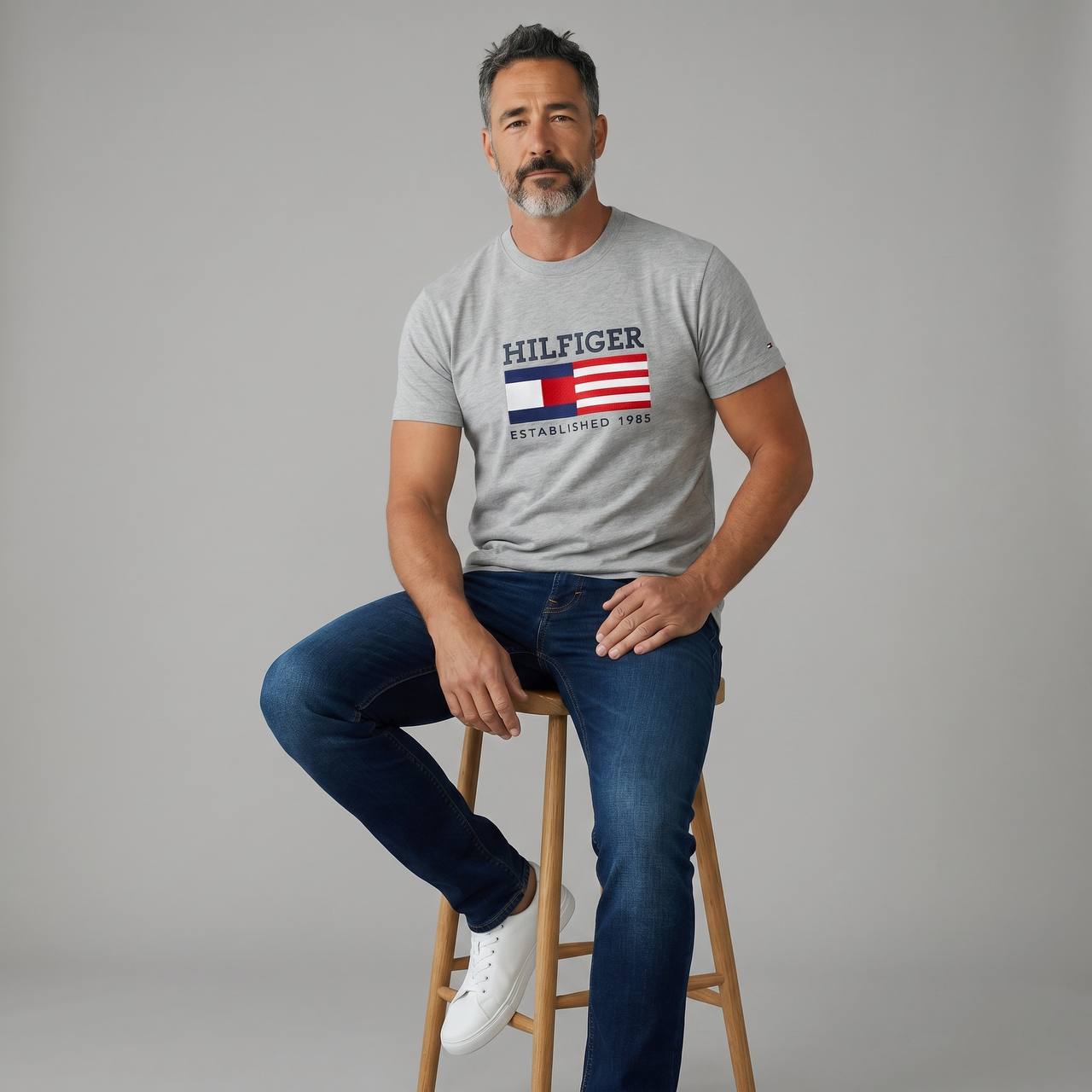 Tommy Hilfiger Heritage Flag Logo T-Shirt – Heather Grey 🇺🇸✨ - MASTERPIECE