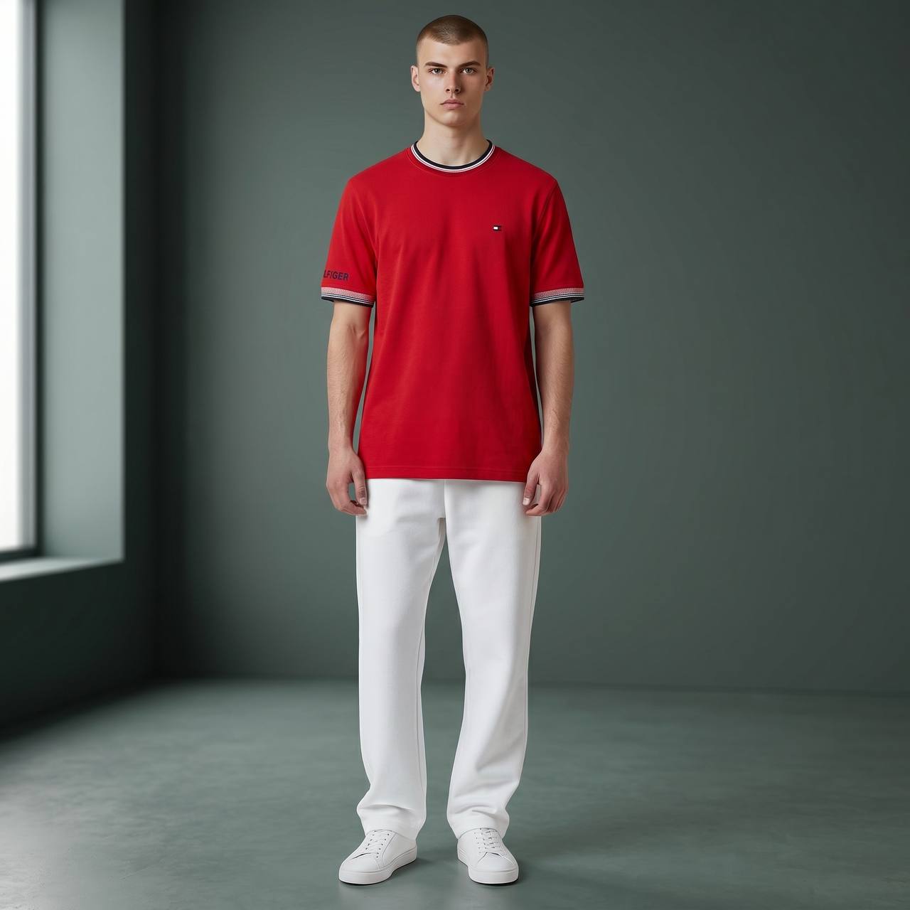 Tommy Hilfiger Inspired Oversized Red Essential T-Shirt for Men – Premium Casual Streetwear Tee 🔥 - MASTERPIECE