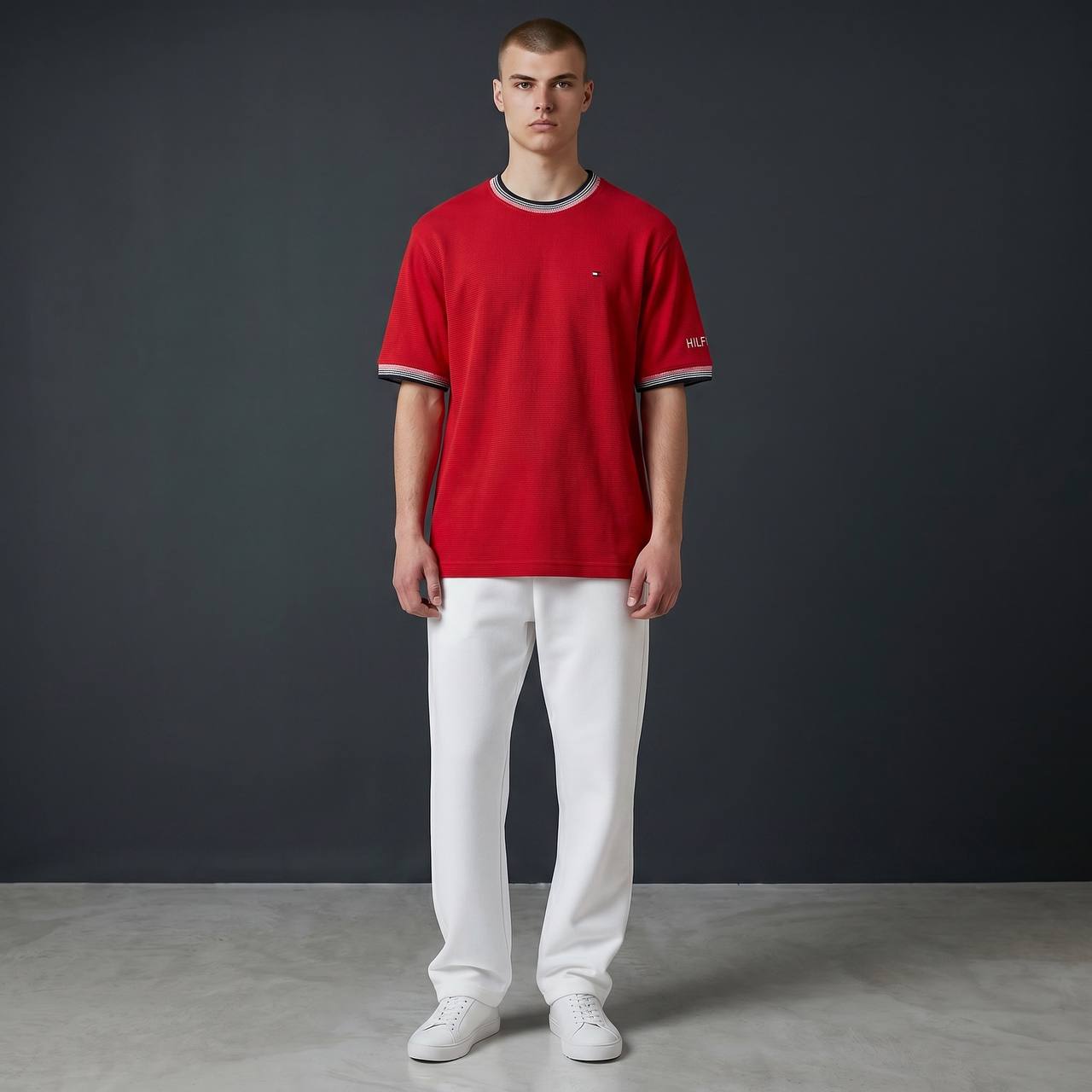 Tommy Hilfiger Inspired Oversized Red Essential T-Shirt for Men – Premium Casual Streetwear Tee 🔥 - MASTERPIECE