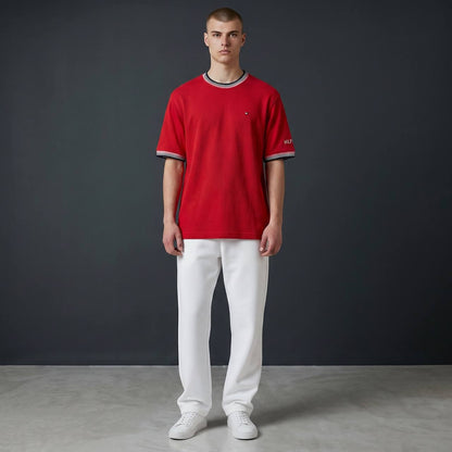 Tommy Hilfiger Inspired Oversized Red Essential T-Shirt for Men – Premium Casual Streetwear Tee 🔥 - MASTERPIECE