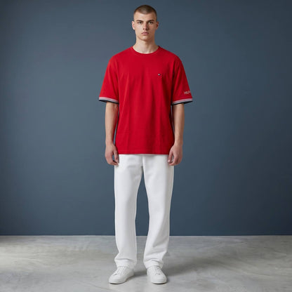 Tommy Hilfiger Inspired Oversized Red Essential T-Shirt for Men – Premium Casual Streetwear Tee 🔥 - MASTERPIECE