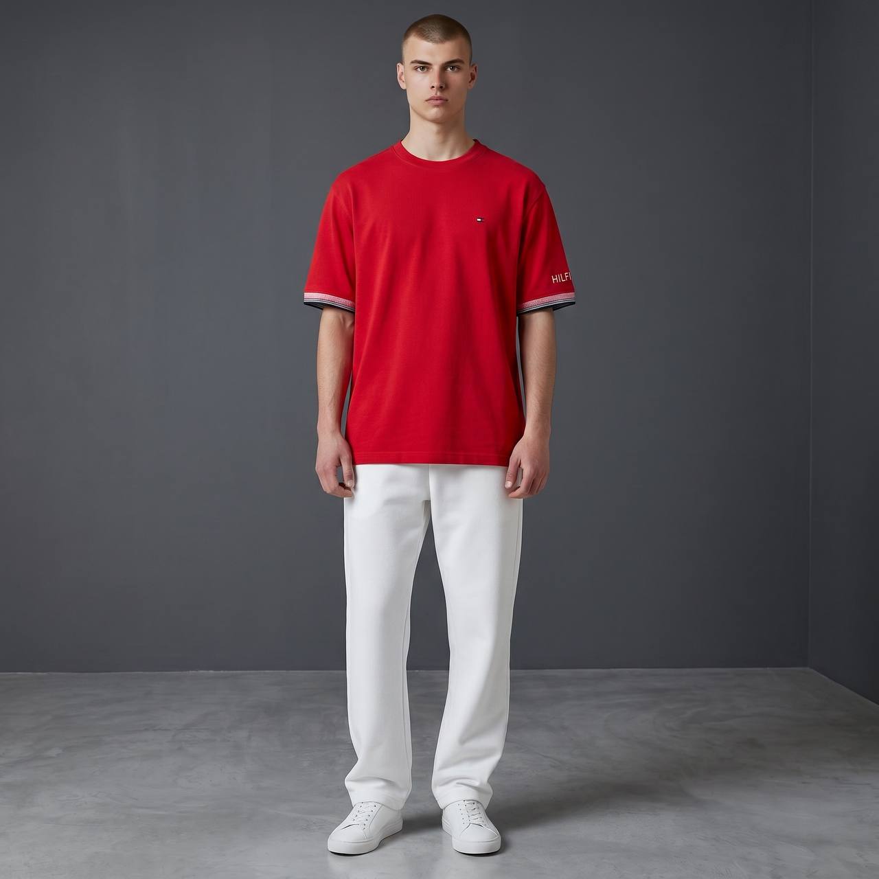 Tommy Hilfiger Inspired Oversized Red Essential T-Shirt for Men – Premium Casual Streetwear Tee 🔥 - MASTERPIECE
