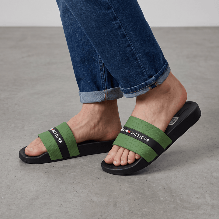 Tommy Hilfiger Logo Slide Slippers — Green