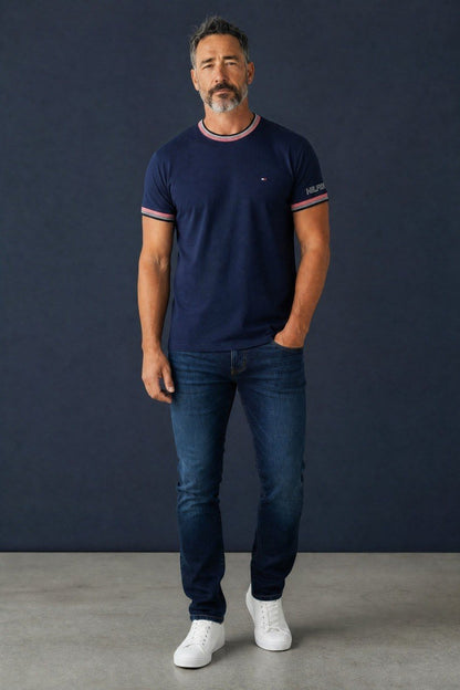 Tommy Hilfiger Luxury Navy Blue Crew Neck T-Shirt for Men – Premium Smart Casual Cotton Summer Tee 💙✨ - MASTERPIECE