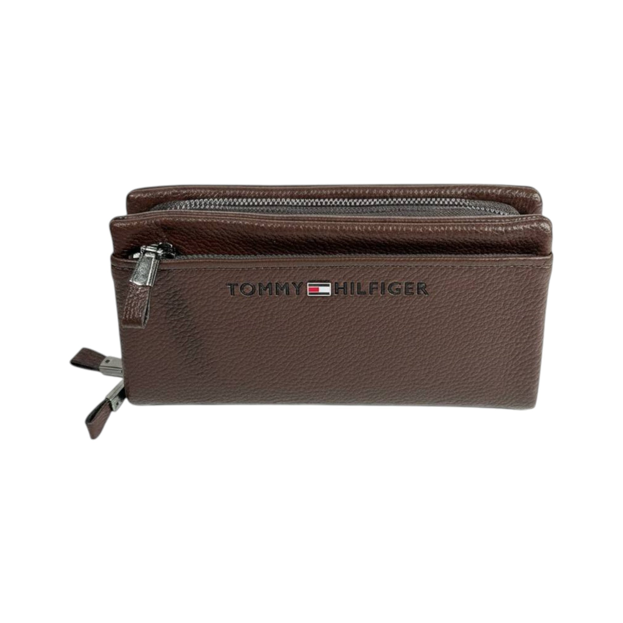 Tommy Hilfiger Premium Brown Leather Organizer Wallet 🤎✨ Multi - Zip Luxury Clutch - MASTERPIECE