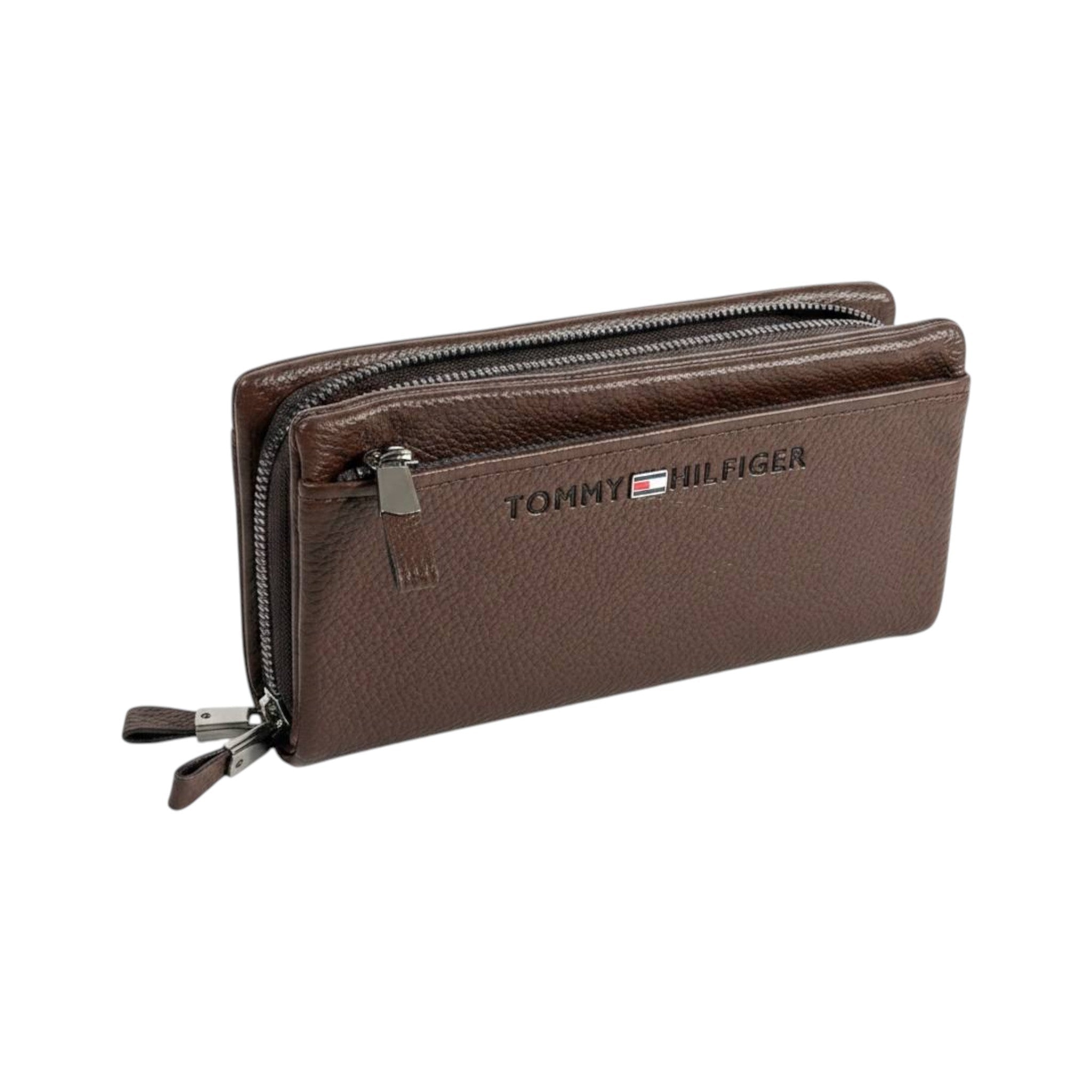 Tommy Hilfiger Premium Brown Leather Organizer Wallet 🤎✨ Multi - Zip Luxury Clutch - MASTERPIECE