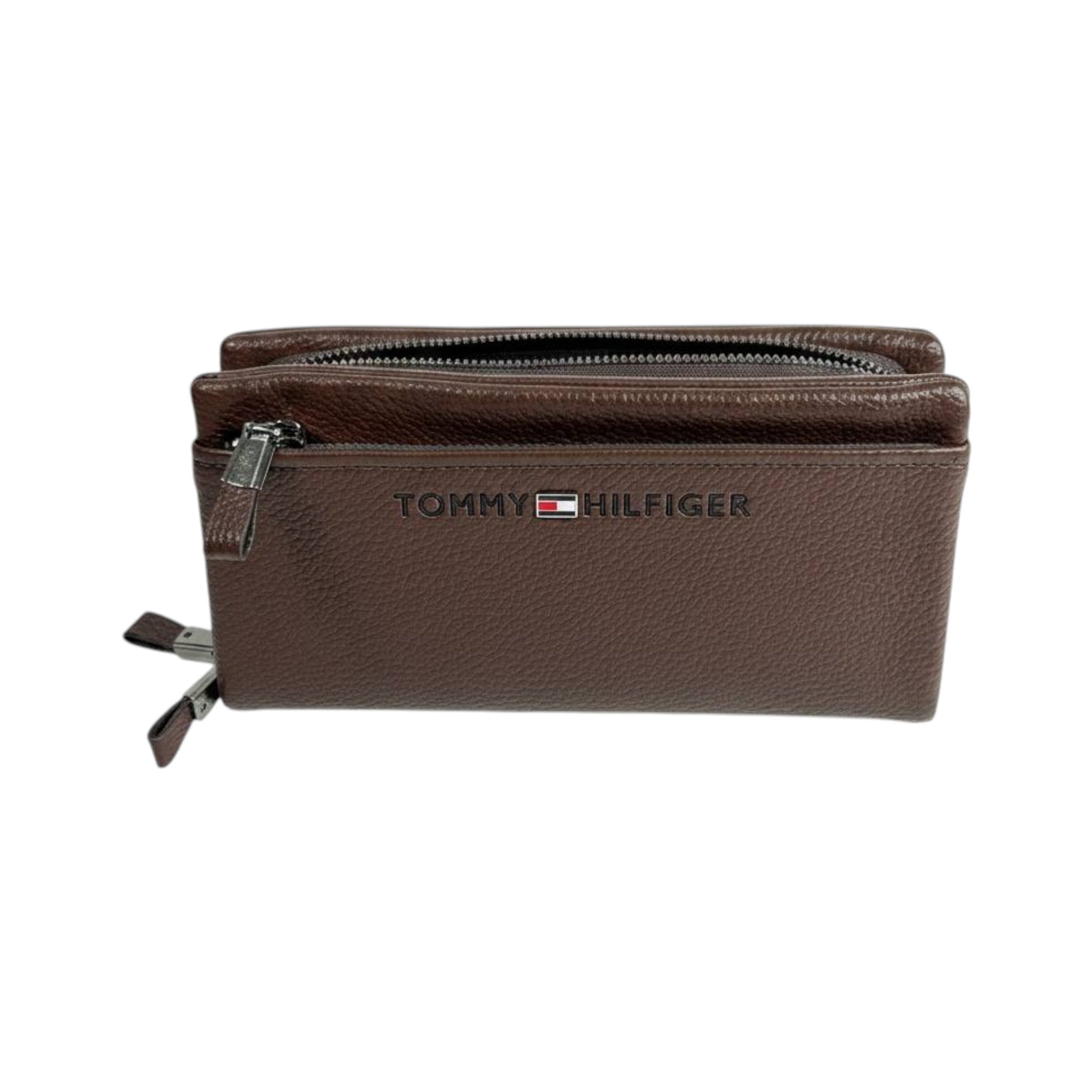 Tommy Hilfiger Premium Brown Leather Organizer Wallet 🤎✨ Multi - Zip Luxury Clutch - MASTERPIECE