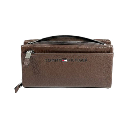 Tommy Hilfiger Premium Brown Leather Organizer Wallet 🤎✨ Multi - Zip Luxury Clutch - MASTERPIECE